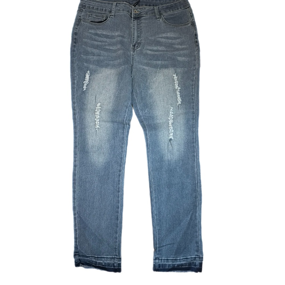 Stylish Blue Distressed Ankle Jeans - Picture 2 of 3